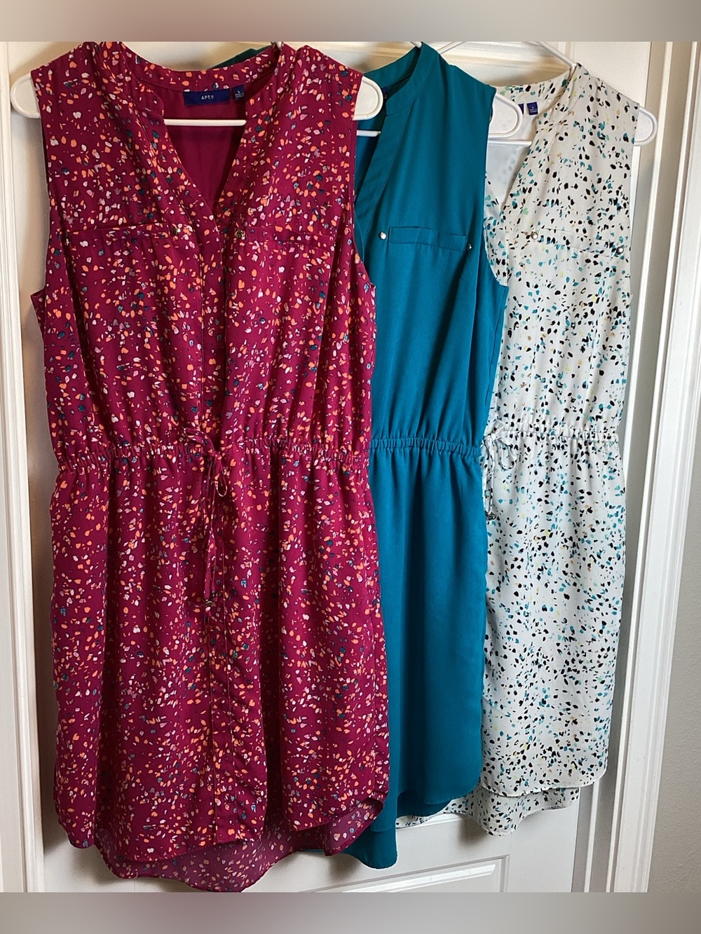 Apt. 9 Sleeveless Drawstring Midi Dress - Raspberry, Teal, Ivory Confetti